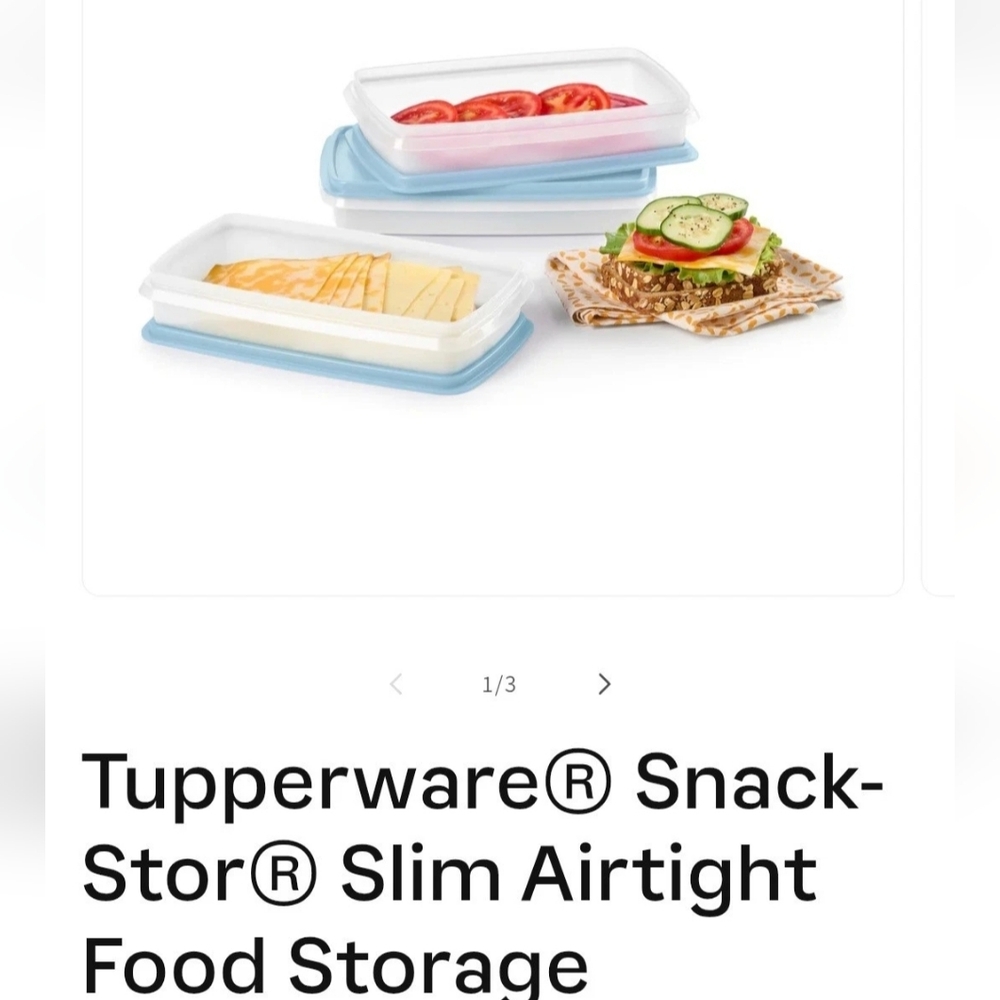 Tupperware White & Light Blue Slim Snack Storage Containers Deli NEW SET OF 2